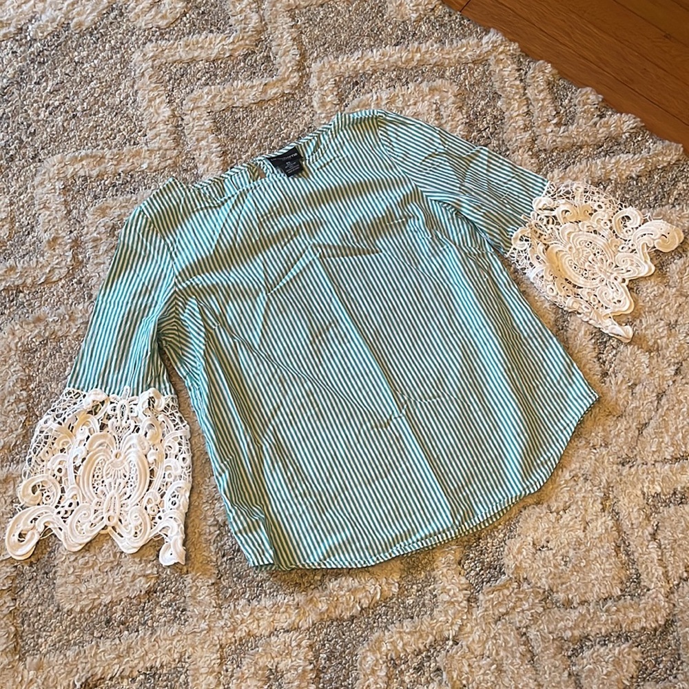 Vintage Striped Crochet Bell-sleeve Tunic EUC